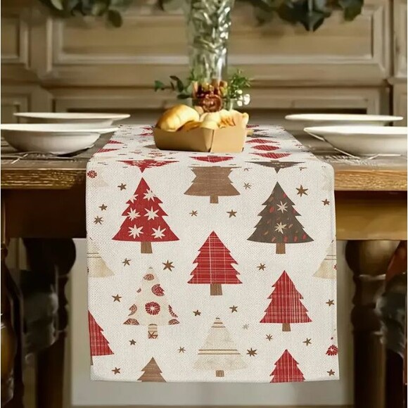 Christmas Tree Table Runner 13x72in Linen - Picture 3 of 3